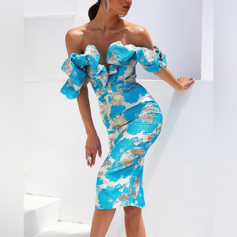 Elegant Off-Shoulder Floral Midi Dress